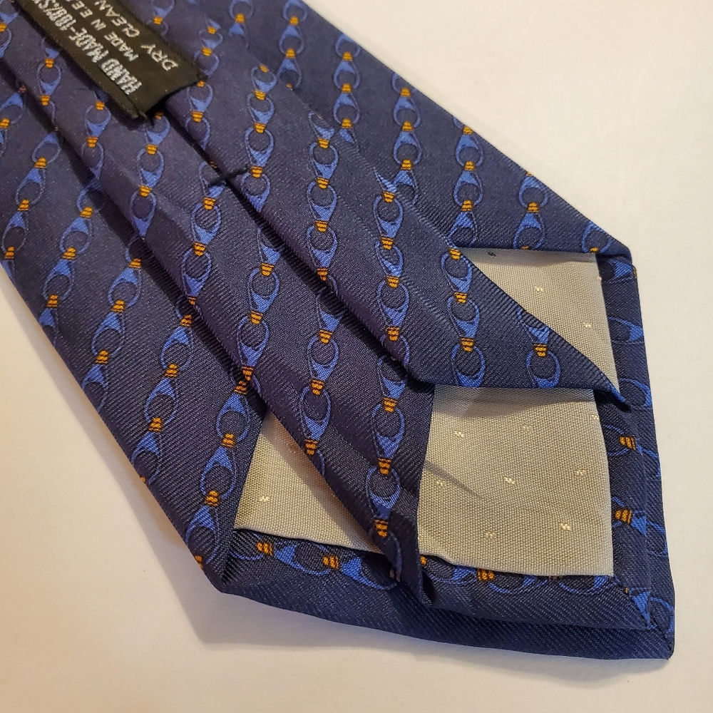Celine Paris Necktie Blue Geometric Pattern Silk Neck Tie - Picture 5 of 6